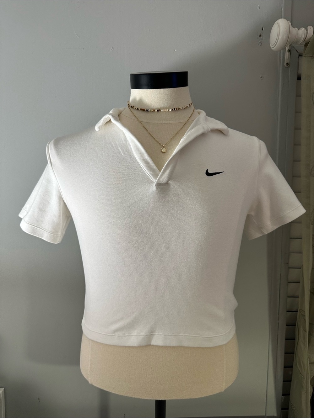 Nike White Cropped Polo with Black Swoosh